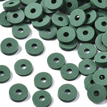 Handmade Polymer Clay Beads, Disc/Flat Round, Heishi Beads, Sea Green, 6x1mm, Hole: 2mm, about 23500pcs/1000g