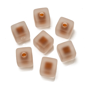 Frosted Acrylic European Beads, Bead in Bead, Cube, Saddle Brown, 13.5x13.5x13.5mm, Hole: 4mm
