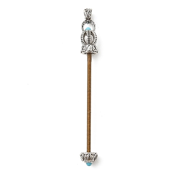 Heart Shape Brass Screw Peg Bails, Blank Beadable Pendant Bails for Dzi Beads & Large Hole Beads, Long-Lasting Plated, with Synthetic Turquoise, Antique Silver, 72.5x8mm, Hole: 3.5x3.5mm
