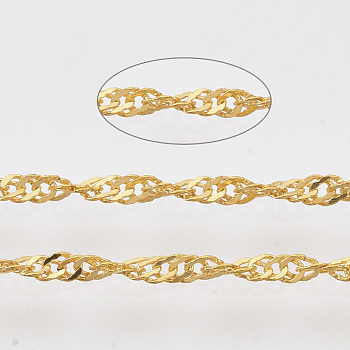 Soldered Brass Coated Iron Singapore Chains, Water Wave Chains, with Spool, Golden, 2.5x1.7x0.3mm, about 39.37 Feet(12m)/roll