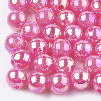 Plastic Beads, AB Color Plated, Round, Deep Pink, 6mm, Hole: 1.6mm, 2484pcs/276g