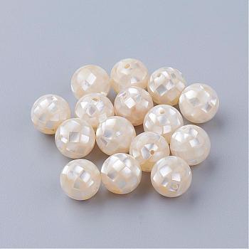 Natural White Shell Beads, Mother of Pearl Shell Beads, Round, Seashell Color, 16mm, Hole: 1mm
