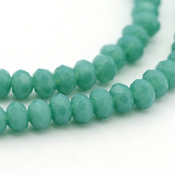 Opaque Solid Color Crystal Glass Rondelle Beads Strands, Faceted, Deep Sky Blue, 3.5x2.5~3mm, Hole: 1mm, about 138pcs/strand, 12.9 inch