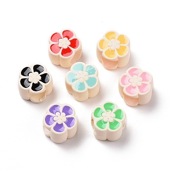 Rubberized Style Acrylic European Beads, with Enamel, Large Hole Beads, Flower, Mixed Color, 10.5x10x8mm, Hole: 5mm
