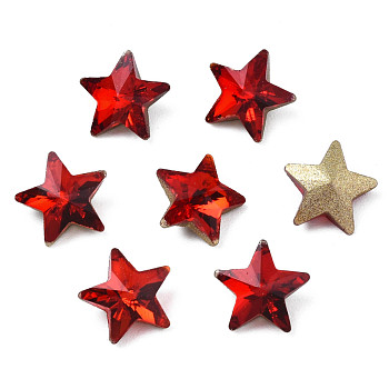 Glass Rhinestone Cabochons, Nail Art Decoration Accessories, Faceted, Star, Red, 7.5x8x3.5mm