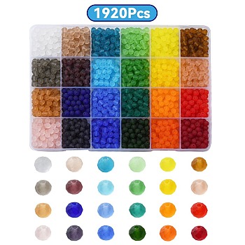 1920Pcs 24 Colors Transparent Glass Beads, Faceted, Frosted, Rondelle, Mixed Color, 6x4.5mm, Hole: 1.4mm, about 80Pcs/color