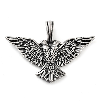 304 Stainless Steel Pendants, Bird Charm, Antique Silver, 49x35x4mm, Hole: 4.8x7mm