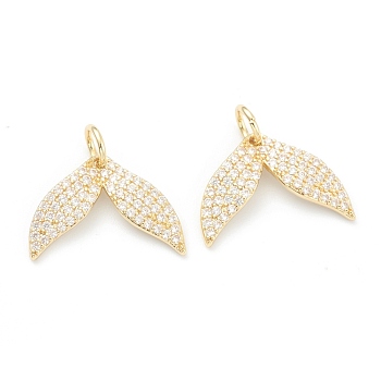Brass Clear Cubic Zirconia Pentands, Long-Lasting Plated, with Jump Ring, Fish Tail, Golden, 13x17x2mm, Hole: 3.5mm