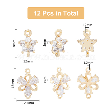 12Pcs 2 Styles Brass Clear Glass Connector Charms(KK-DC0003-37)-2