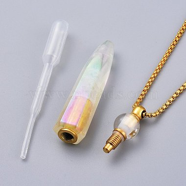Electroplate Natural Quartz Crystal Perfume Bottle Pendant Necklaces(NJEW-I239-01)-3
