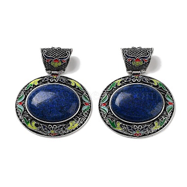 Antique Silver Oval Lapis Lazuli Big Pendants