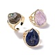 Natural Stone Teardrop Open Cuff Ring with Clear Cubic Zirconia(RJEW-G257-06G)-1