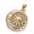 304 Stainless Steel Pendants, Sun with Moon, Golden, 29x25.5x3.5mm, Hole: 4x6mm(X-STAS-F210-09G)
