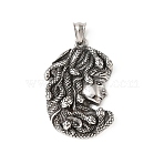 304 Stainless Steel Pendants, Medusa Charm, with 201 Stainless Steel Snap on Bails, Antique Silver, 47.5x31x5mm, Hole: 8x4mm(STAS-F363-14AS)