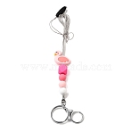 Silicone Bead Lanyard, with Iron Alloy Lobster Claw Clasp Keychain, Flamingo Shape, 520mm, 2pcs/set(NJEW-SW00040-01)