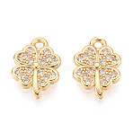 Brass Micro Pave Cubic Zirconia Charms, Clover, Long-Lasting Plated, Nickel Free, Real 18K Gold Plated, 12x8.5x2mm, Hole: 1.2~1.4mm(X1-KK-N263-117G)