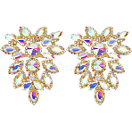 2Pcs Glass Rhinestone Appliques, Crystal AB, for Bidal Belt, Dress, Sash, Flower, Golden, 88x72x6mm(DIY-BC0005-92)