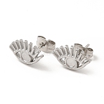 Non-Tarnish 304 Stainless Steel Stud Earring Finding, Earring Settings with Round Tray, Eye, Stainless Steel Color, 8.5x13mm, Pin: 0.9mm, Tray: 3mm(STAS-E180-05P)