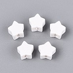 Independence Day Handmade Polymer Clay Beads, Star, White, 8~9x8.5~9.5x4~5mm, Hole: 2mm(CLAY-Q253-08A)