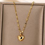 304 Stainless Steel Heart Pendant Dapped Chain Necklaces for Women, Golden, 15.43 inch(39.2cm)(NJEW-P342-01G)