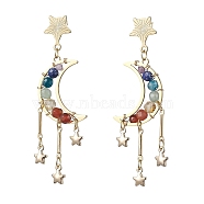 Chakra Moon Copper Wire Wrapped Gemstone Stud Earring, Star 201 Stainless Steel Dangle Earrings for Women, 61x21.5mm(EJEW-TA00484)