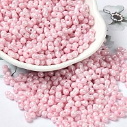 Opaque Colours Luster Glass Seed Beads, Peanut, Pink, 6x3.5x3mm, Hole: 1mm, about 7258pcs/pound(SEED-B001-01A-05)