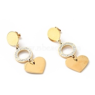 Crystal Rhinestone Ring and Heart Long Dangle Stud Earrings with 316 Stainless Steel Pins, Vacuum Plating 304 Stainless Steel Jewelry for Women, Golden, 50mm, Pin: 0.7mm(EJEW-F285-04G)
