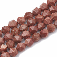 Synthetic Goldstone Beads Strands, Star Cut Round Beads, Faceted, 8~10x7~8mm, Hole: 1mm, about 45~48pcs/strand, 14.2~14.6 inch(G-S332-8mm-001)