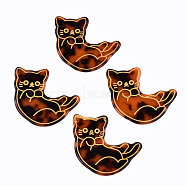 Cellulose Acetate(Resin) Pendants, with Glitter Powder, Cat, Saddle Brown, 52.5x46.5x2.5mm, Hole: 1.5mm(RESI-T051-03B)