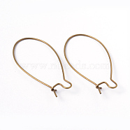 Brass Hoop Earrings Findings Kidney Ear Wires, Antique Bronze Color, Lead Free, Cadmium Free and Nickel Free, 18 Gauge, 43x20x1mm(EC221-4NFAB)