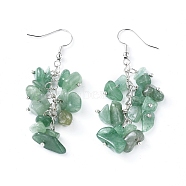 Dangle Earrings, Cluster Earrings, with Natural Green Aventurine Chips and Platinum Plated Brass Earring Hooks, 60~63mm, Pin: 0.5mm(EJEW-E255-A10)
