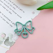 Bowknot Baking Painted Alloy Swivel Keychain Clasps, Keychain Clasp Findings, Medium Turquoise, 39x33mm(PURS-PW0011-04J)