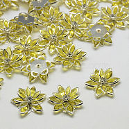 Acrylic Rhinestone Flower Flat Back Cabochons, with Brass Findings, Light Yellow, 24x7mm(GACR-R016-16)