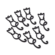 Spray Painted Alloy Pendants, Cat, Black, 39x13x2mm, Hole: 1.6mm(FIND-G030-05)