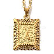 201 Stainless Steel Cable Chain Rectangle with Letter Pendant Necklaces, Golden, Letter X, 19.96 inch(50.7cm)(NJEW-M070-01G-X)