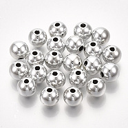 UV Plating ABS Plastic Beads, Round, Platinum Plated, 13.5~14x13mm, Hole: 2.5mm(CCB-S162-29E-04)