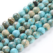 Natural Imperial Jasper Beads Strands, Dyed, Round, Turquoise, 8mm, Hole: 2mm, about 50pcs/strand, 15.16 inch(38.5cm)(G-G814-07-8mm-03)