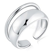 Rhodium Plated 925 Sterling Silver Double Layered Open Cuff Ring for Women, Platinum, US Size 6 1/2(16.9mm)(JR914A)