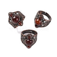 Natural Carnelian Retro Finger Rings, Adjustable Brass Rings for Women, 25.5mm, Inner Diameter: 19mm(RJEW-B067-01R-14)