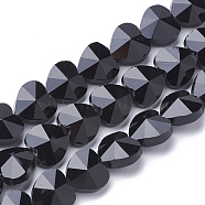 Transparent Glass Beads, Faceted, Heart, Black, 14x14x8.5mm, Hole: 1mm(GLAA-Q066-14mm-A01)