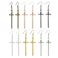 6 Pair 6 Color Alloy Long Dangle Earrings, Sword, Mixed Color, 72x16mm, 1 Pair/color(EJEW-JE05522)