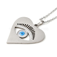 Heart with Evil Eye 304 Stainless Steel Enamel Pendant Necklaces, with Rhinestone, Stainless Steel Color, 15.83 inch(40.2cm)(NJEW-E104-05P)