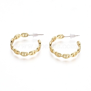 Semicircular Brass Stud Earrings, Half Hoop Earrings, with 925 Sterling Silver Pin and Plastic Ear Nuts, Long-Lasting Plated, Oval, Golden, 23.5x3.5mm, Pin: 0.7mm(EJEW-E196-08G)