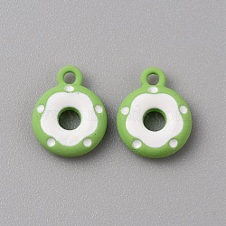 Frosted Painted Colored Alloy Pendants, Doughnut, Sea Green, 12.5x10x3mm, Hole: 1.5mm(FIND-TAC0010-82A)