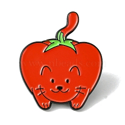 Black Alloy Brooches, Enamel Pins, for Backpack Cloth, Cat Shape, Tomato, 30.5x25.5x1.5mm(JEWB-O013-12D-EB)