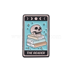 Halloween Theme Skull is Reading Enamel Pins, Alloy Brooches for Backpack Clothes, Turquoise, 30x18mm(PW-WGB406B-01)