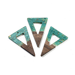 Walnut Wood Pendants, Resin and Gold foil, Triangle, Light Sea Green, 45x30x3.5mm, Hole: 2mm(FIND-Z050-03C)