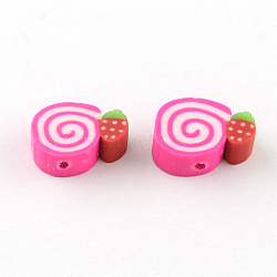 Handmade Cake Polymer Clay Beads, Deep Pink, 9~10x12~13x4mm, Hole: 1mm(X-CLAY-R060-38)