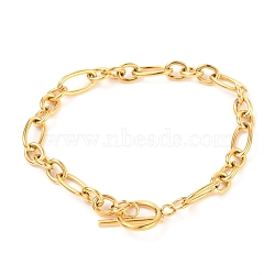 Unisex Vacuum Plating 304 Stainless Steel Figaro Chain Bracelets, with Toggle Clasps, Golden, 8-1/2 inch(21.5cm)(BJEW-H541-06A-G)