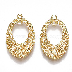 Brass Filigree Pendants, Oval, Nickel Free, Real 18K Gold Plated, 25x15x2mm, Hole: 1.2mm(KK-T038-27G)